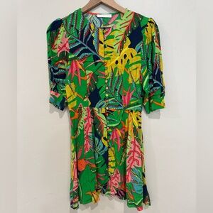 Karlie Tropical Print Puff Sleeve Dress Women’s Small